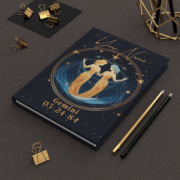 Gemini Zodiac Gift | Hardcover Matte Journal | Personalized Journal | Gemini Horoscope | Celestial Journal | Astrology Sign Notebooks