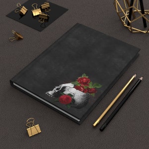 Gothic Skull and Red Rose | Vintage Distress black | Hardcover Journal Matte | Dark Academic Aesthetic |