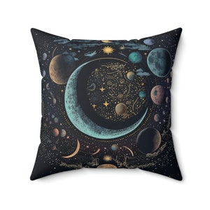 Sun and Moon Decor Celestial | Square Throw Pillow | Celestial Moon Decor | Witchy Home Decor | Mystical Moon | Bohemian Gothic