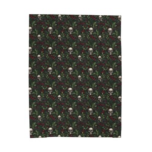 Skull Throw Blanket | Goth Christmas Blanket | Black Home Decor | Goth Decor and Bedding | Velveteen Plush Blanket | Skeleton Home Decor image 2