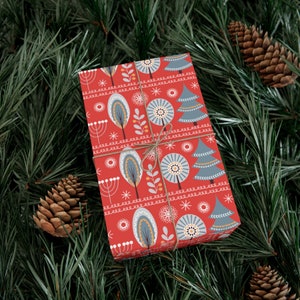 Scandinavian Christmas | Swedish Floral Art | Christmas Folk Art |Wrapping Paper Roll | Gift Wrap Papers