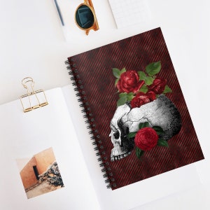 Skull and Roses Spiral Notebook | Gothic Aesthetic Journal | Poetry Notes and Writing | Dark Art Designs | Ruled Line