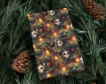 Gift Wrap Papers |  Christmas Skull Ornament Wrapping Paper | Gothic Holiday Decor | Whimsical Skull Design | Alternative Gift Wrap Sheets
