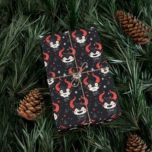 Spooky Cute Krampus Gift Wrap Papers - Holiday Wrapping Paper, Christmas Gift Supplies, Festive Gift Packaging, Unique Gift Wrap Sheets, Fun image 1