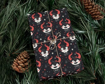 Griezelig schattig Krampus-cadeaupapier - inpakpapier voor de feestdagen, kerstcadeaubenodigdheden, feestelijke cadeauverpakking, unieke cadeaupapier, leuk