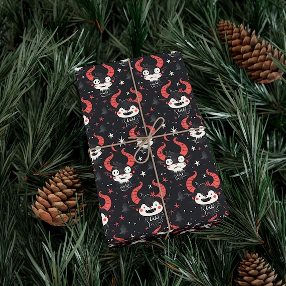 Spooky Cute Krampus Gift Wrap Papers - Holiday Wrapping Paper, Christmas Gift Supplies, Festive Gift Packaging, Unique Gift Wrap Sheets, Fun