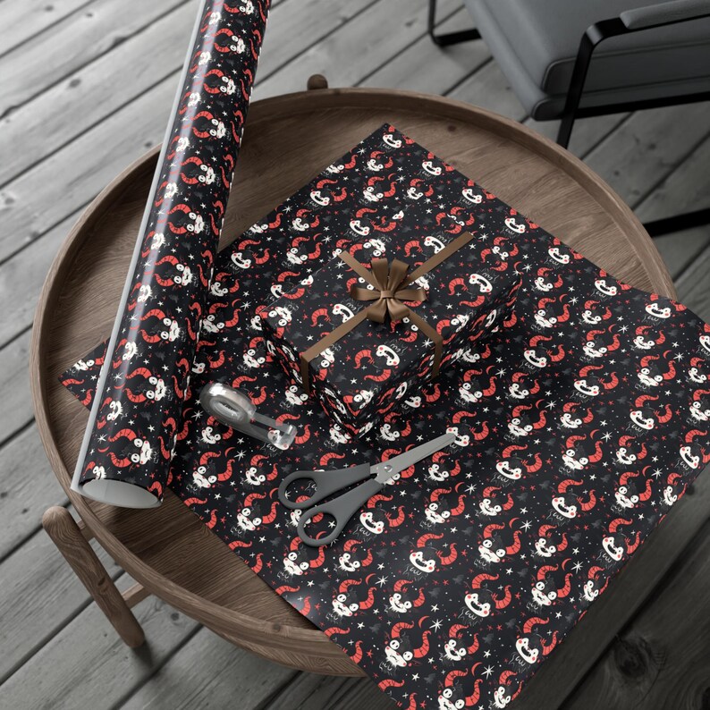 Spooky Cute Krampus Gift Wrap Papers - Holiday Wrapping Paper, Christmas Gift Supplies, Festive Gift Packaging, Unique Gift Wrap Sheets, Fun image 2