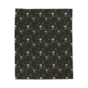 Skull Throw Blanket | Goth Christmas Blanket | Black Home Decor | Goth Decor and Bedding | Velveteen Plush Blanket | Skeleton Home Decor image 6