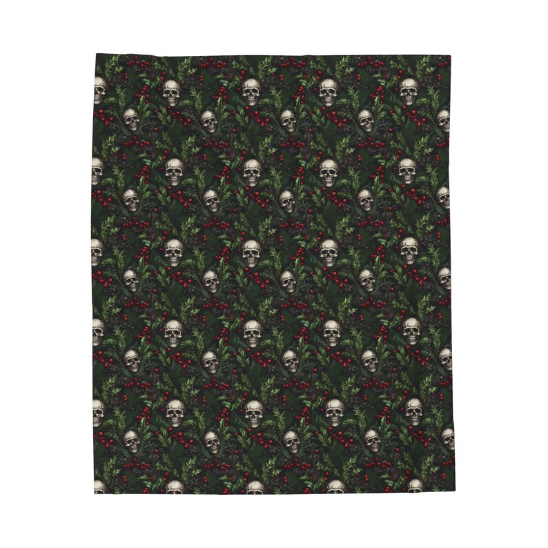 Skull Throw Blanket | Goth Christmas Blanket | Black Home Decor | Goth Decor and Bedding | Velveteen Plush Blanket | Skeleton Home Decor image 6