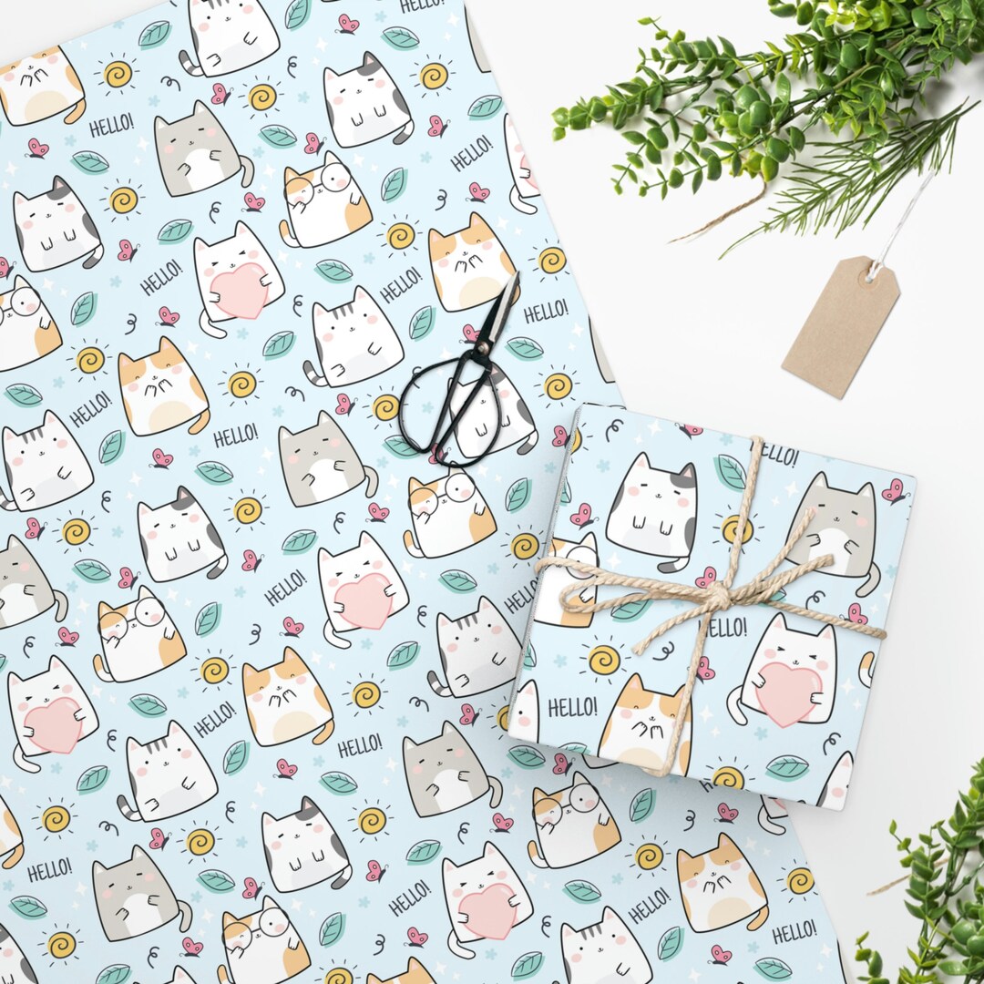 Kawaii Kitty Wrapping Paper Two Size Anniversary Birthday Baby Shower
