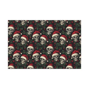Floral Skull and Gothic Wrapping Paper Roll | Skull and Pine Trees | Skeleton and Santa Hat Gift Wrap Papers image 3