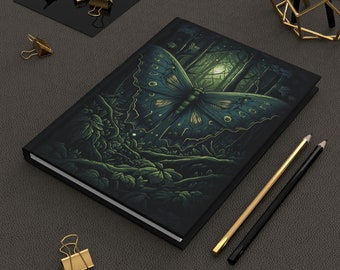 Luna Moth and Moon | Hardcover Journal Matte | Moth Aesthetic Journal | Nature Lover Witchy Vibes
