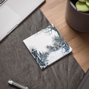 Gotische post-it-notitieblokken, winterkerkhofontwerp, Dark Academia-briefpapierset, Goth kantoorbenodigdheden, cadeau memoblok
