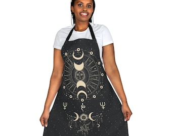 Kitchen Witch Apron | Sacred Geometry | Celestial Moon Gift | One Size Fits All | Witchy Gift Ideas, Home Cook gift | Cooking up Trouble