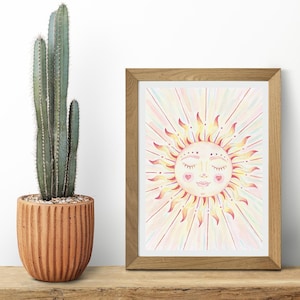 Soleil radieux. Happy sunshine. watercolor sun illustration. Art Print. Décor. Poster. Carte de souhaits. Greeting card