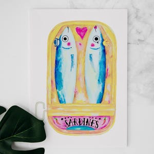 Sardines. Art Print. Affichette. Carte de souhaits sardines. Watercolor painting