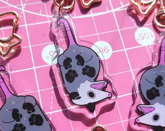 Schreeuwende opossum acryl hanger, dubbelzijdige opossum sleutelhanger, grappige dierenkunst