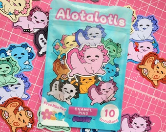 ¡Bolsa ciega de alfiler de esmalte Axolotl! Alotalotls, Mystery Hard Esmalte Kawaii Animal Pin, Regalo para los amantes de Axolotl