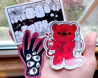 Gore Eyeball Teeth Stickers ! / Waterproof / Horror Vinyl Sticker for Scrapbooking, Bullet Journal, Diary