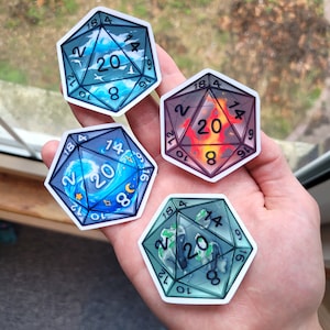 Elemental Dice D20 Stickers! 4pcs / Waterproof / Awesome Aesthetic Vinyl stickers for Scrapbooking, Bullet Journal, Diary