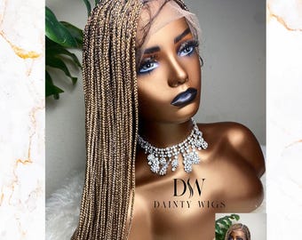 Peluca trenzada extra pequeña sin nudos lista para enviar para mujeres negras - Trenzas sin nudos mezcla rubias - 26 pulgadas - lista para enviar