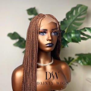 Peluca trenzada extra pequeña sin nudos con raíces marrones - Pelucas trenzadas premium para mujeres negras - PULGADAS