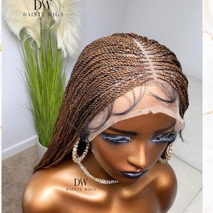 full lace BROWN micro twists wig senegalese twist wig with middle part - senegalese twist braid wig - 28inch Length - ready to ship