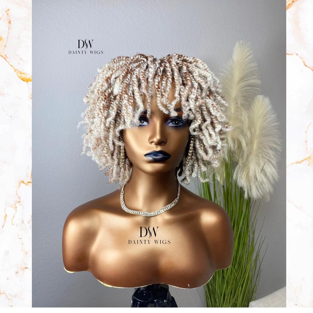 Blonde Mix Afro Kinky twists braided wig for black women - full lace