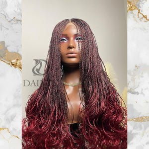 Burgundy OMBRE French Curl Twists Perücke - Mix Micro Twists Perücke mit lockigen Enden - Geflochtene Perücke