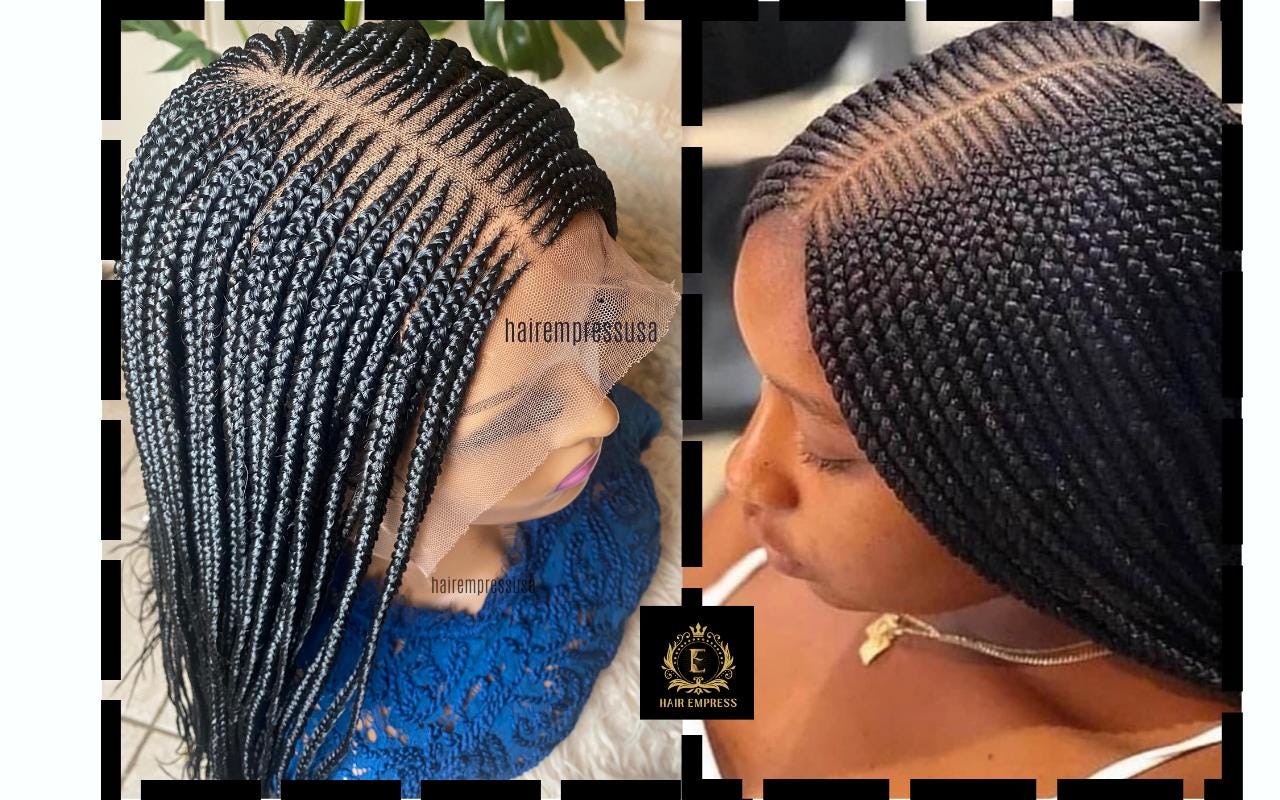 Full Lace Deep middle part fulani braid wig for black women - lightweight brown braided wig for black women. color 1B