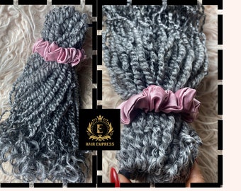 full head Mini twists crochet hair  Grey salt and pepper crochet hair for black women (full head) curled ends