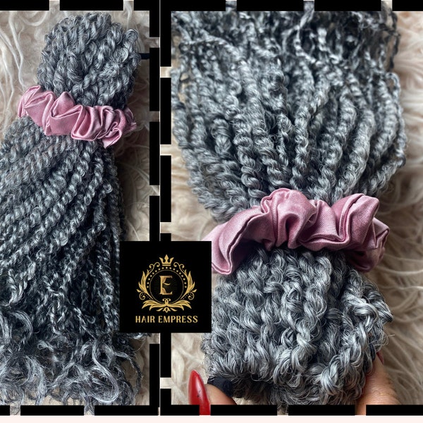 full head Mini twists crochet hair  Grey salt and pepper crochet hair for black women (full head) curled ends