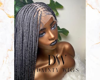 extra small Knotless braided wig - color - 1B - black - Premium Braided wigs for black women