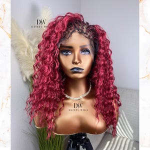Ready to Ship  full lace Wine red Boho Knotless Braids - Braided wig for black women - handmade braids wigs - color wine