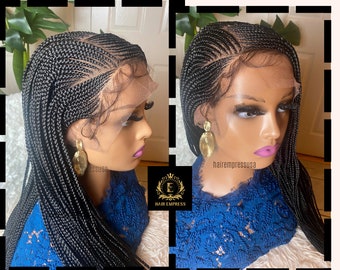 Full lace Fulani Braid wig for black women - Lightweight  synthetic blend braided wig - black feed in Ghana weaving braided wig color 1B