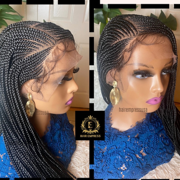 Full lace Fulani Braid wig for black women - Lightweight  synthetic blend braided wig - black feed in Ghana weaving braided wig color 1B