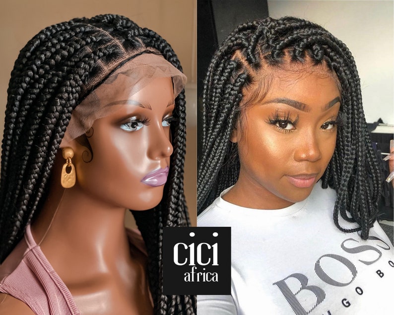 PRETTY Medium KNOTLESS Braided Wig - smedium knotless braids 36inches long - color black 1B - - 13 x4 frontal 