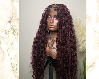 Trenzas sin nudos estilo boho con encaje completo color burdeos -