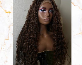 Peluca con trenzas bohemias sin nudos color caramelo - Peluca trenzada bohemia sin nudos - Lista para enviar
