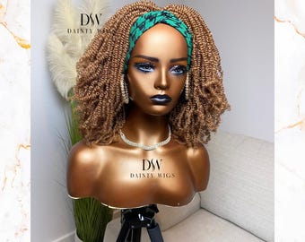 Cocoa Micro twists Headband Wig for black women - Brown hair crochet headband wig - ready to ship