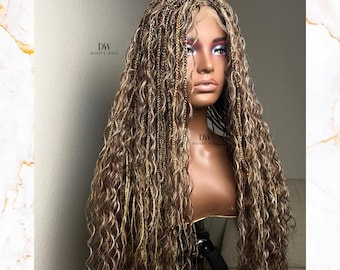 Peluca boho de trenzas sin nudos rubia mixta - PREVENTA