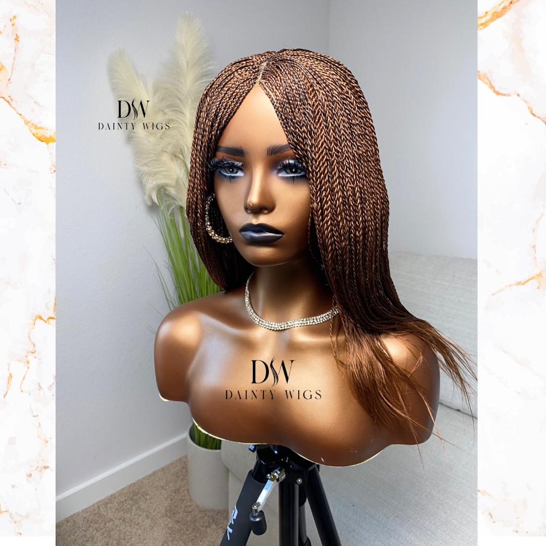 Brown bob micro twist feathers braids wig Salt and Pepper wig for black women. Ready to ship