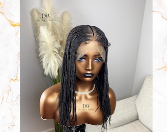 Peluca trenzada Fulani de encaje completo con raya al medio profunda para mujeres negras - peluca trenzada ligera. Color 1B - 16 pulgadas