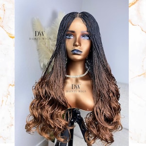 OMBRE French curl twists wig - mix micro twists wig with curly ends - Tangle free French curl wig - braided wig
