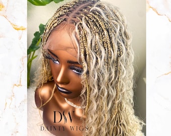 PRE ORDER Ready to Ship  full lace Blonde Boho Knotless Braids - Braided wig for black women - handmade braids wigs