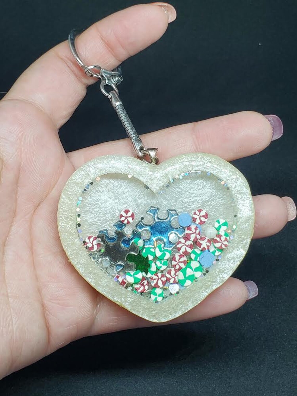 White Heart Dry Shaker Keychain Dry Shaker Keychain Resin Etsy