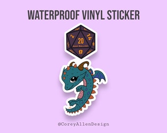 Semicolon d20 and Dragon Waterproof Vinyl Sticker | Mental Health Awareness Sticker | D&D Sticker | RPG Sticker | Tabletop RPG Sticker