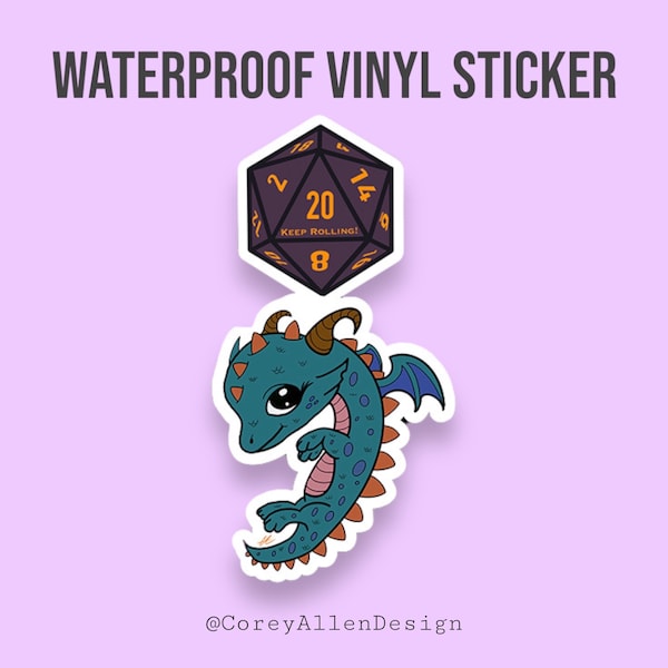 Semicolon d20 and Dragon Waterproof Vinyl Sticker | Mental Health Awareness Sticker | D&D Sticker | RPG Sticker | Tabletop RPG Sticker