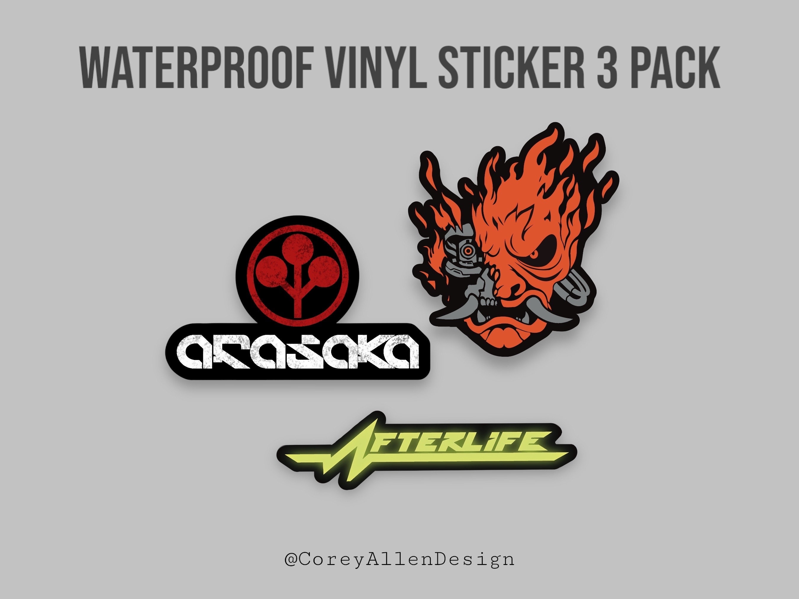 Cyberpunk 2077 3 Pack Waterproof Vinyl Stickers | Afterlife