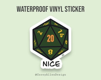 Natural 20 Critical Success d20 Waterproof Vinyl Sticker | Dungeons and Dragons Sticker | Dice Sticker | RPG Sticker | Tabletop RPG Sticker
